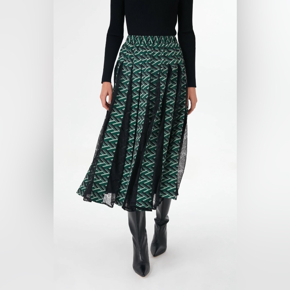 NWT Tuckernuck Emerald Geo Marlow pleated lace Skirt Medium Green - Picture 1 of 12